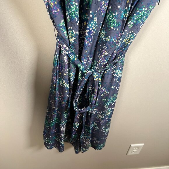 Boden Silk Blend Dress Size 16 Blue Floral Tie Waist Pockets Preppy Twee Casual - Picture 5 of 11